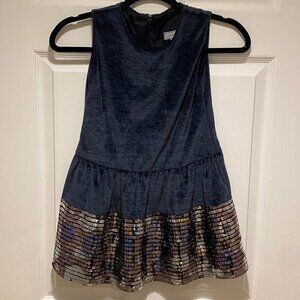 Isabel Garreton Girl's Navy Blue Sleeveless Round Neck  Sequin Hem Dress Size S